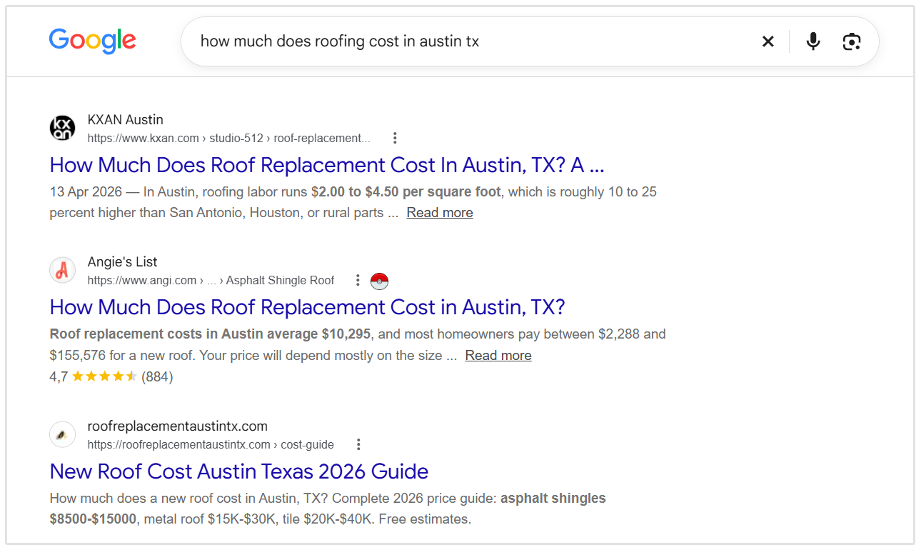 how much does roofing cost in austin serp